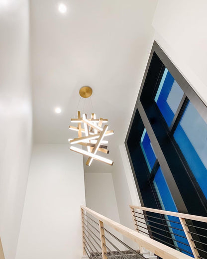 Modern Vertical Geometric Aluminum Chandelier for Staircase/Foyer/High-ceiling