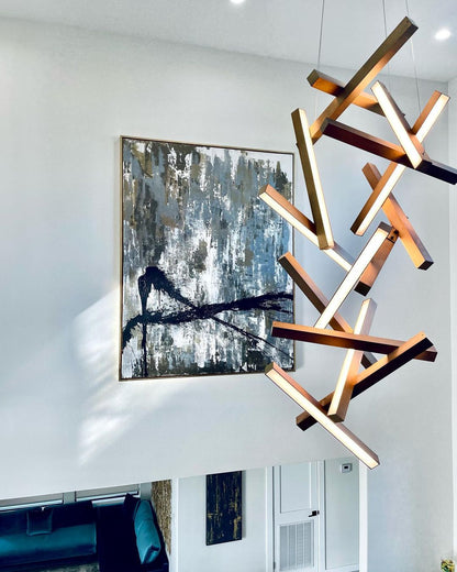 Modern Vertical Geometric Aluminum Chandelier for Staircase/Foyer/High-ceiling