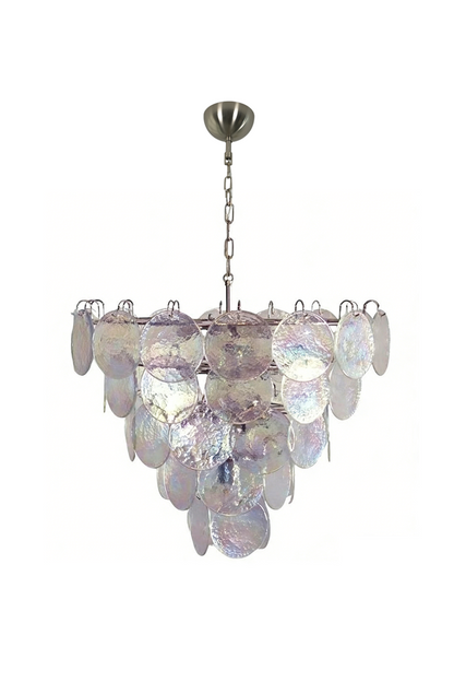 Tiered iridescent glass disc chandelier | Metal, Glass | Front view isolated on white background | vexa lamps