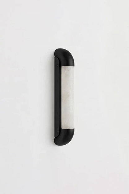 Kester Alabaster Tube Wall Sconce with curved metal frame and natural alabaster shade