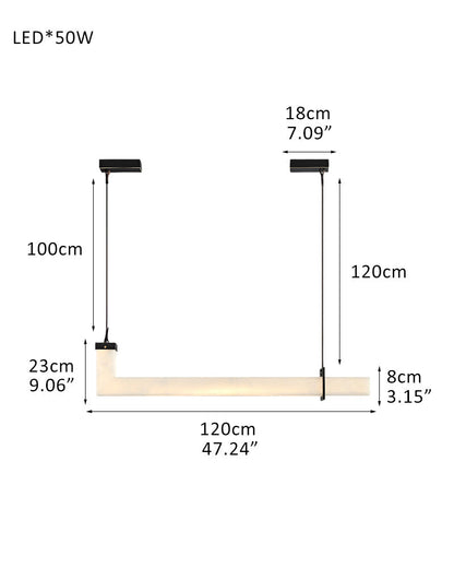 Up & Down Lighting Linear Brown Leather Alabaster Linear Pendant Lights Long 39“ 47”