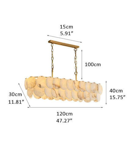 Rectangular Alabaster Chandelier Dia 100/120 with Round Shell Piece String Ceiling for Dining room