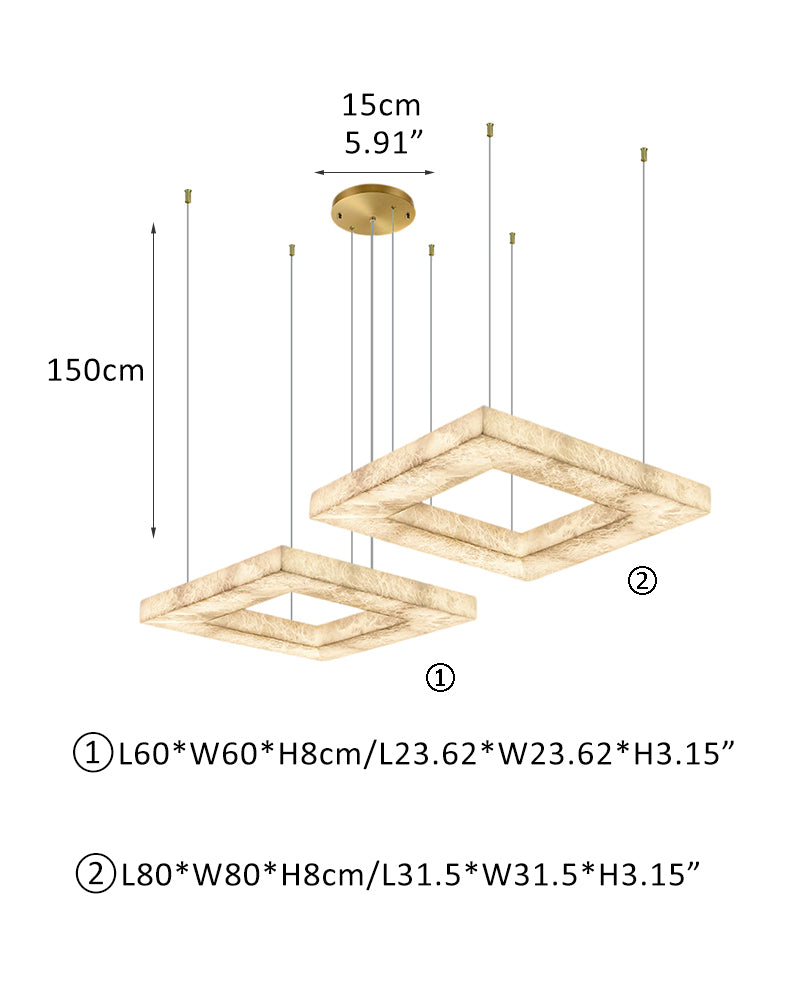 Square/Rectangle Large Alabaster Chandelier, 20" 24" 32" 40" 58" 60" 71" 79" Dia