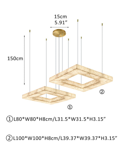 Square/Rectangle Large Alabaster Chandelier, 20" 24" 32" 40" 58" 60" 71" 79" Dia