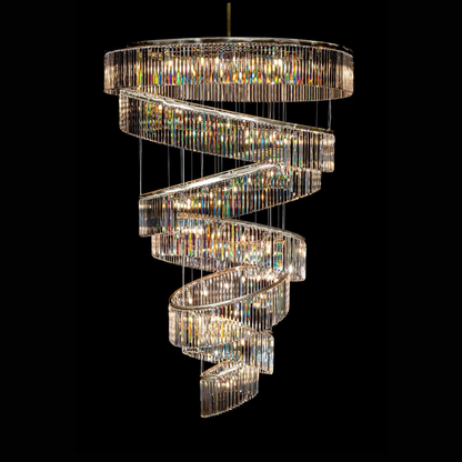 Luxury Floating Crystal Rings Chandelier in Gold Finish for High-ceiling