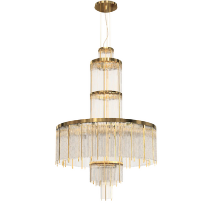 Modern Multi-layered Glass&Metal Rods Chandelier for High-ceiling