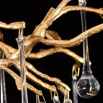 LA Arcadia Clear Teardrop Oval Dining Branch Chandelier, Brass Branch Chandelier