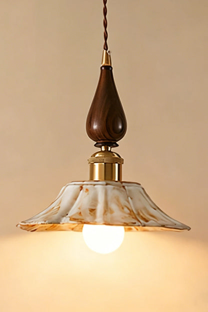 Lotus Ceramic Wood  Pendant Light | detail | Samu  Lamp