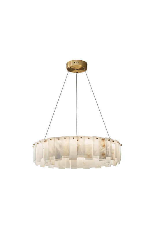 Luminous Alabaster Halcyon Chandelier | Alabaster, Brass | Single-tier circular design isolated on white | vexa lamps