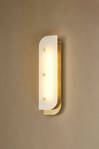 Lit alabaster wall sconce | Alabaster, Metal | Angle perspective against plain wall | vexa lamps