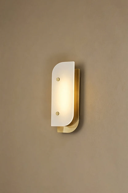 Lit alabaster wall sconce | Alabaster, Metal | Illuminated view against plain wall | vexa lamps