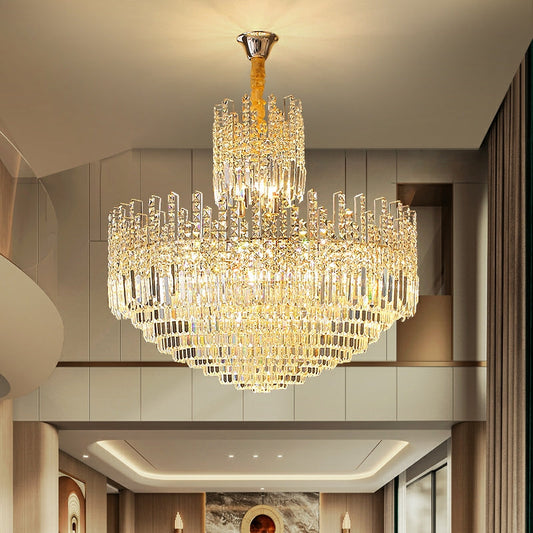 Morylighting Grand Luminous Round K9 Crystal Chandelier - grand American estate foyer