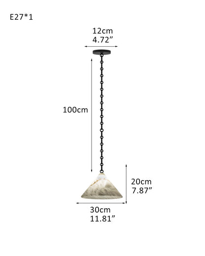 Medium 12" Conical Pendant White Alabaster Shade with Adjustable Chain for living room