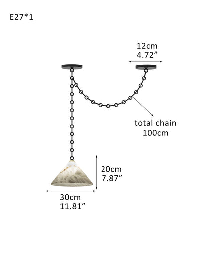 Medium 12" Conical Pendant White Alabaster Shade with Adjustable Chain for living room