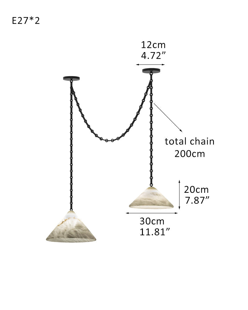Medium 12" Conical Pendant White Alabaster Shade with Adjustable Chain for living room