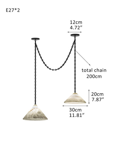 Medium 12" Conical Pendant White Alabaster Shade with Adjustable Chain for living room