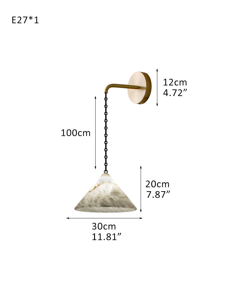 Medium 12" Conical Pendant White Alabaster Shade with Adjustable Chain for living room