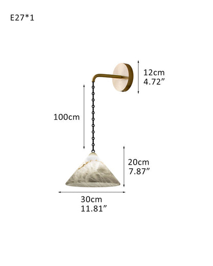 Medium 12" Conical Pendant White Alabaster Shade with Adjustable Chain for living room
