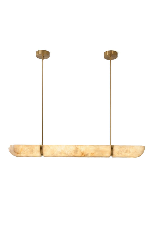 Marlen Alabaster Bar Linear Pendant Light with elegant gold fittings and a smooth alabaster shade.
