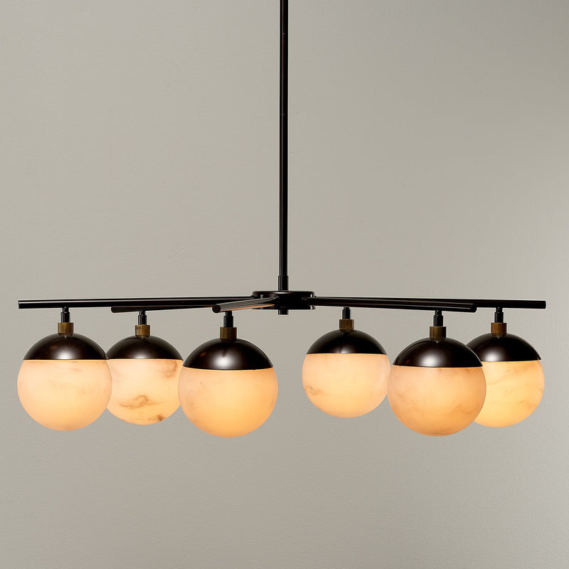 Morylighting Alabaster Orb 6-Light Chandelier - American master bedroom with coffered ceiling