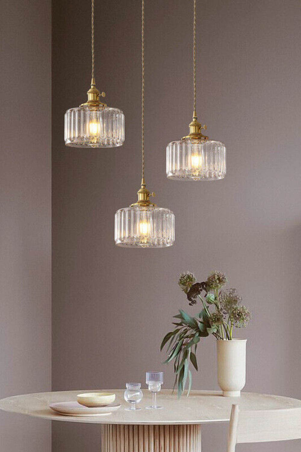 Mid-Century Grooved Glass Pendant Lamp - view 8 | morylighting