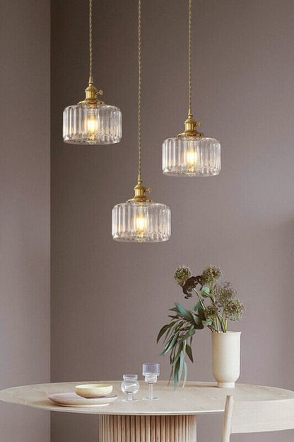 Mid-Century Grooved Glass Pendant Lamp - view 8 | morylighting
