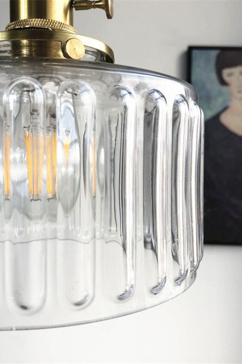 Mid-Century Grooved Glass Pendant Lamp - view 9 | morylighting