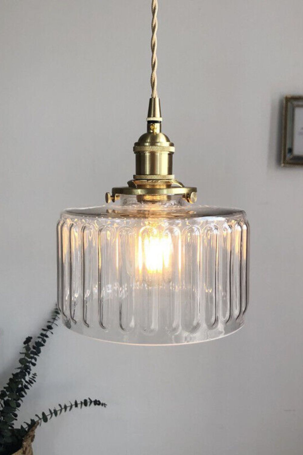 Mid-Century Grooved Glass Pendant Lamp - view 6 | morylighting