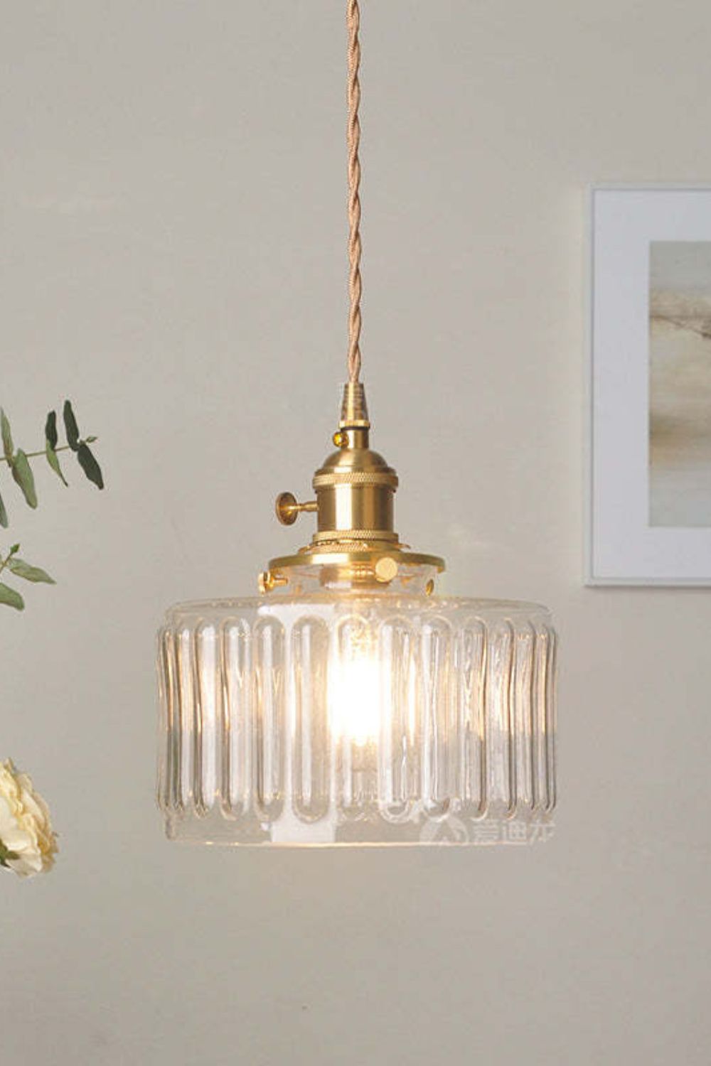 Mid-Century Grooved Glass Pendant Lamp - view 5 | morylighting