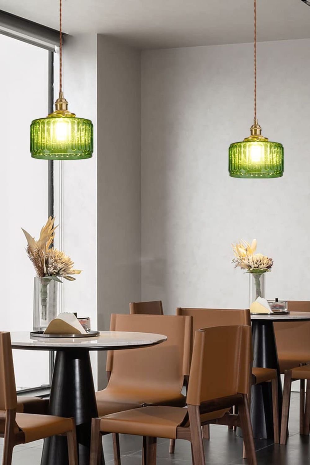 Mid-Century Grooved Glass Pendant Lamp - view 7 | morylighting