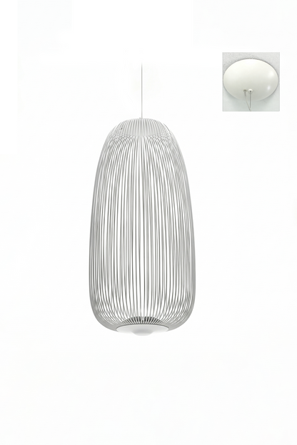 minimalist elliptical wire cage pendant light | Aluminum | Front view isolated on white background | vexa lamps