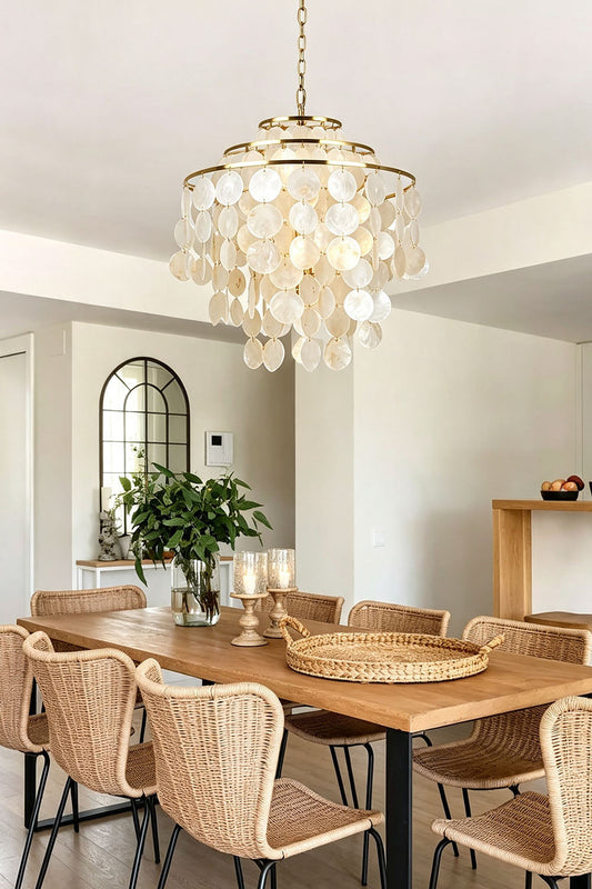 Modern Tiered Capiz Shell Chandelier