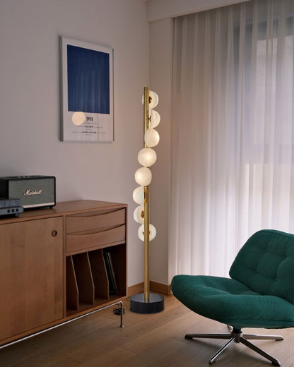 Vertical Antique Alabaster Globes in semi-flush fixtures Standing Marble Floor lamp