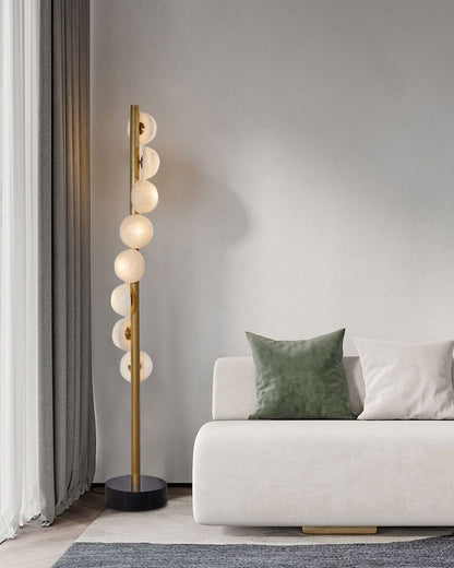 Vertical Antique Alabaster Globes in semi-flush fixtures Standing Marble Floor lamp