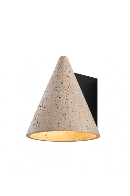 Monolith Cone Travertine Wall Sconce showcasing a textured cone design in natural yellow travertine.