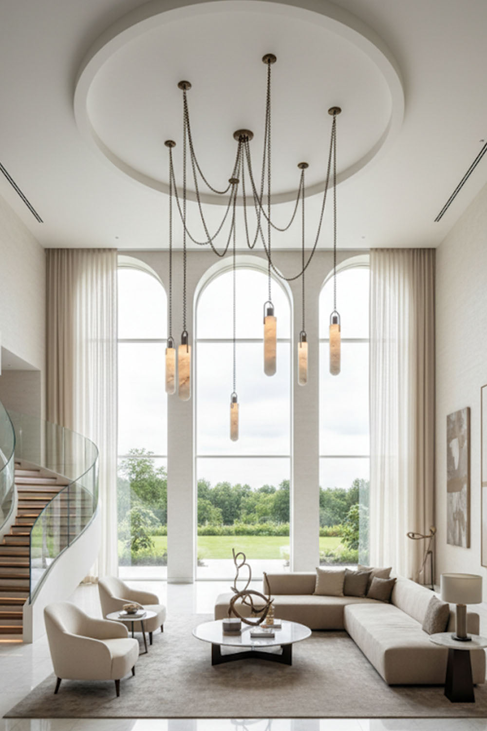 Multi-head Alabaster Cylindrical Chandelier - view 8 | morylighting