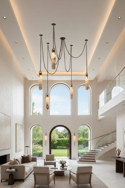 Multi-head Alabaster Cylindrical Chandelier - view 7 | morylighting