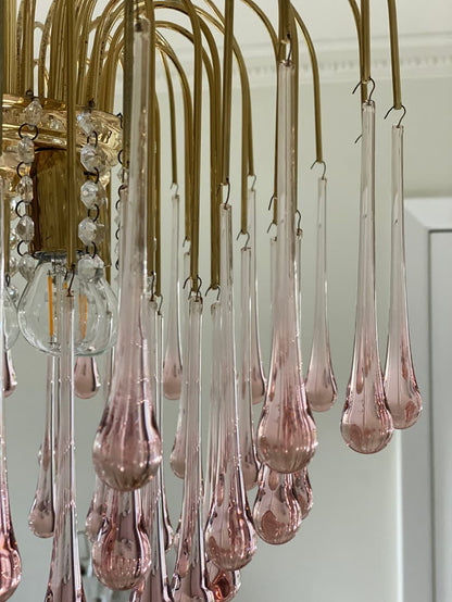 Vintage – Murano Teardrops Chandelier – 70s – Pink prisms