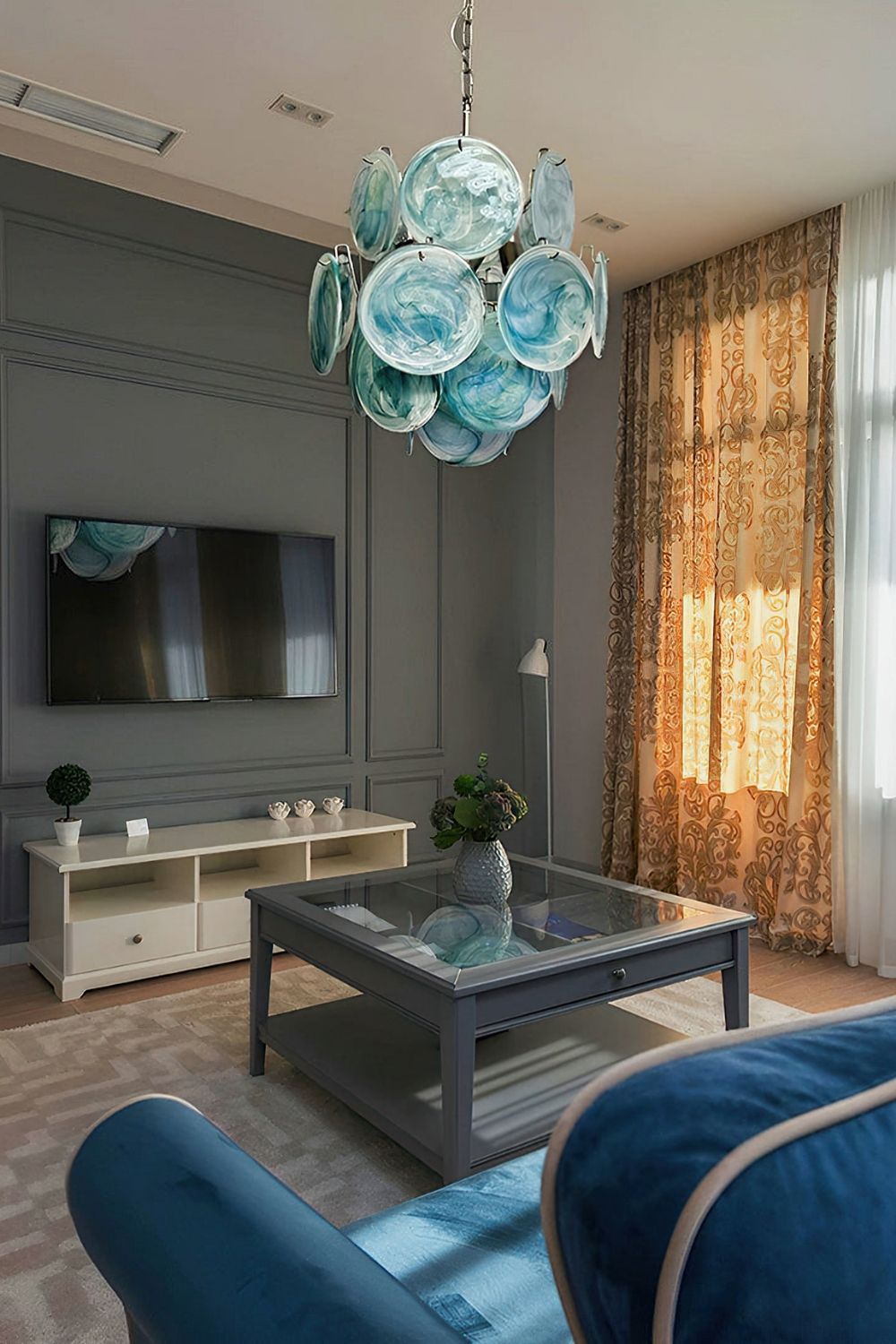 Vintage Art Blue Discs Chandelier - view 5 | morylighting