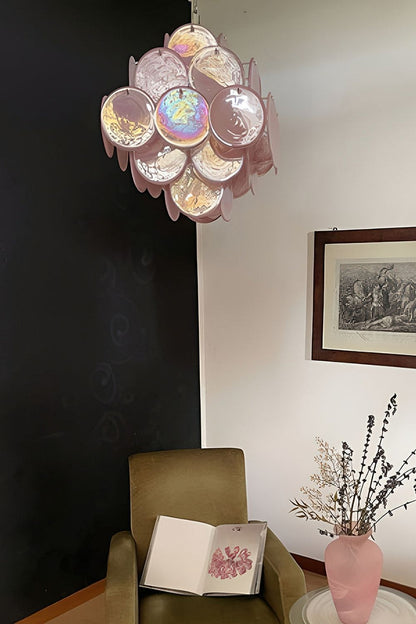Vintage Art Pink Glass Disks Chandelier - view 6 | morylighting
