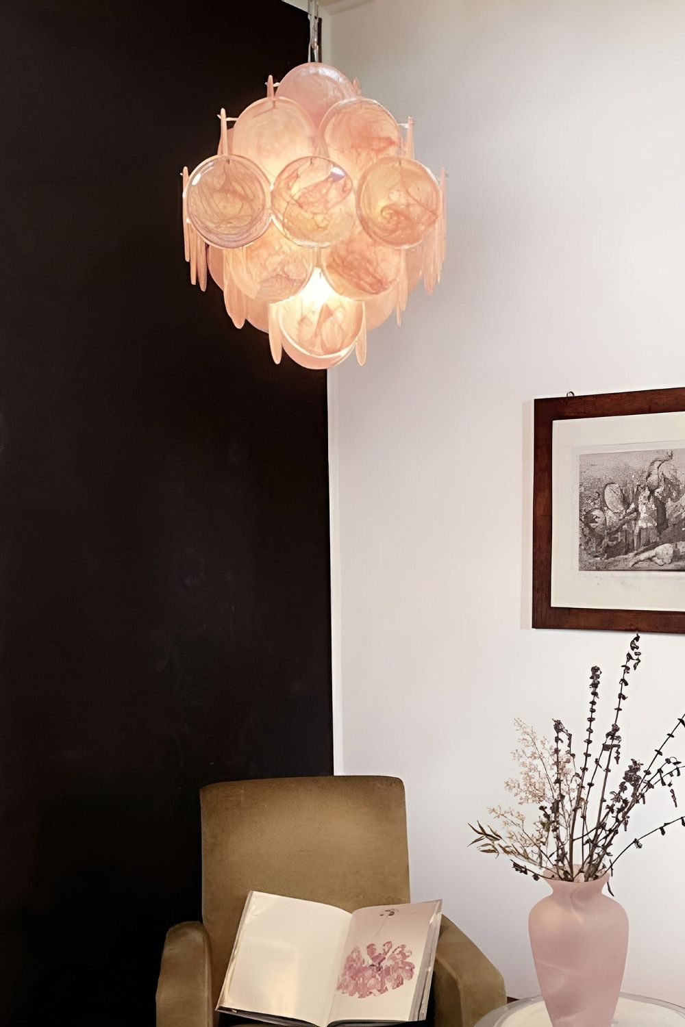 Vintage Art Pink Glass Disks Chandelier - view 7 | morylighting