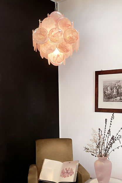 Vintage Art Pink Glass Disks Chandelier - view 7 | morylighting
