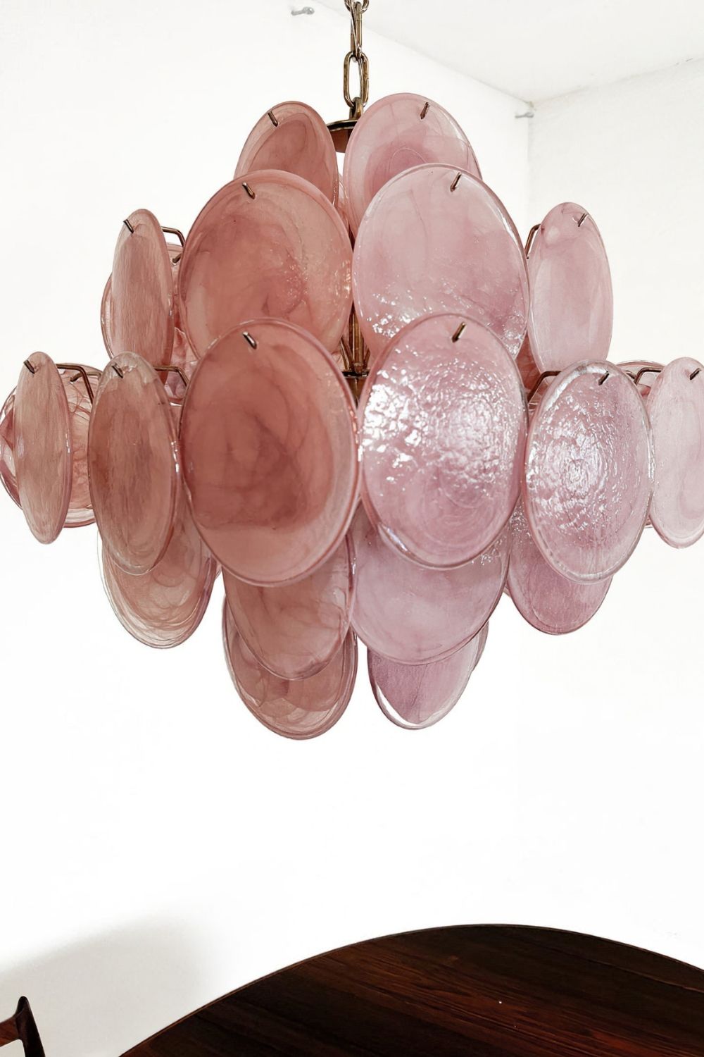 Vintage Art Pink Glass Disks Chandelier - view 9 | morylighting