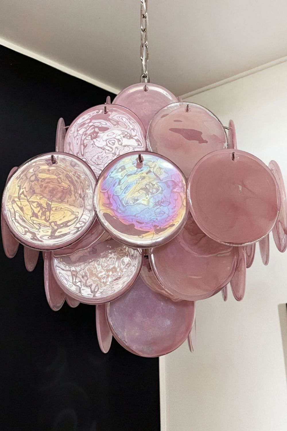 Vintage Art Pink Glass Disks Chandelier - view 10 | morylighting