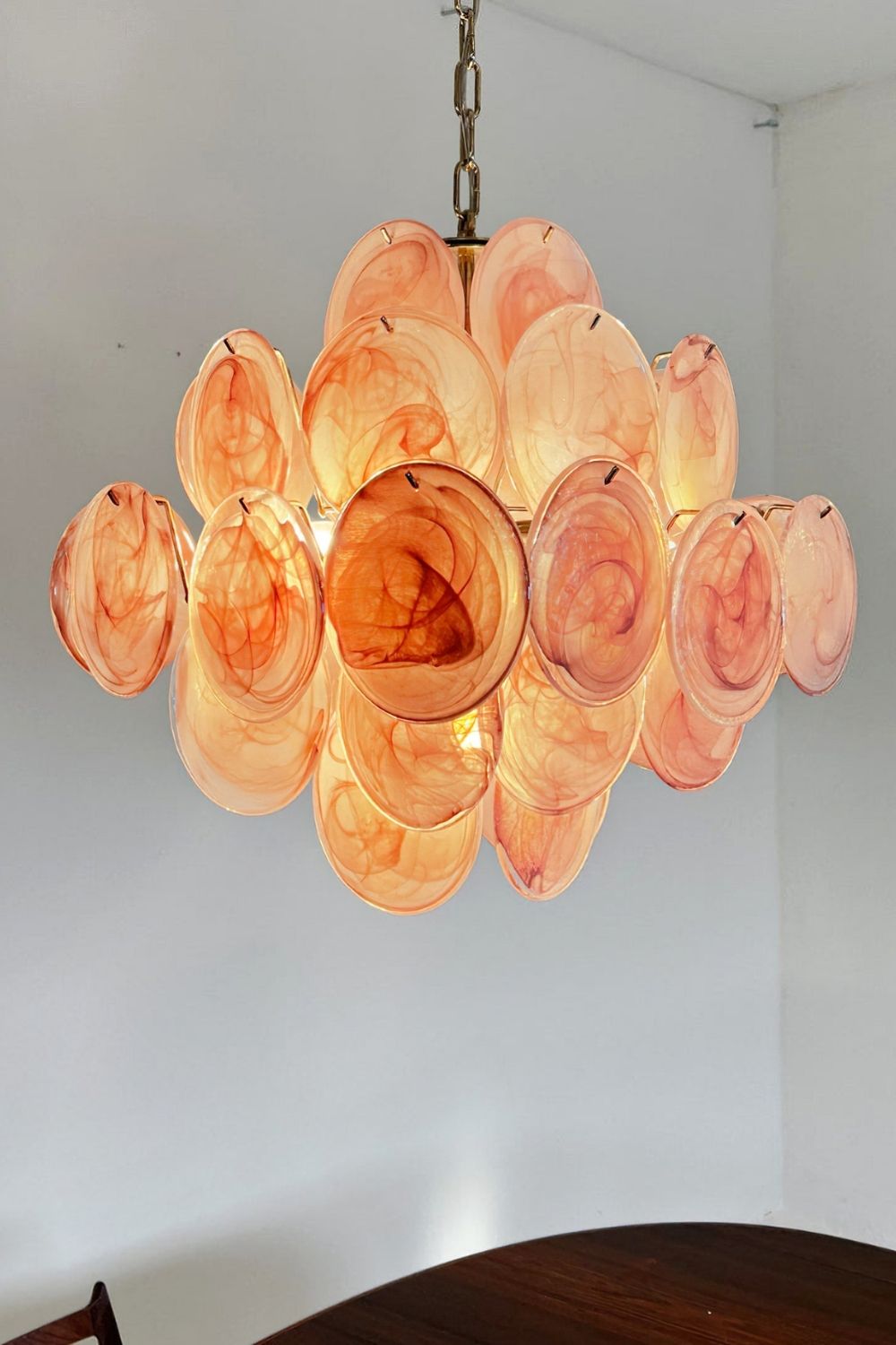 Vintage Art Pink Glass Disks Chandelier - view 8 | morylighting