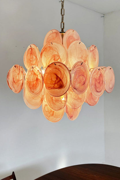 Vintage Art Pink Glass Disks Chandelier - view 8 | morylighting