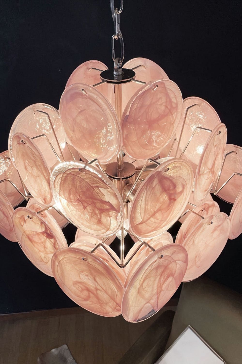Vintage Art Pink Glass Disks Chandelier - view 11 | morylighting