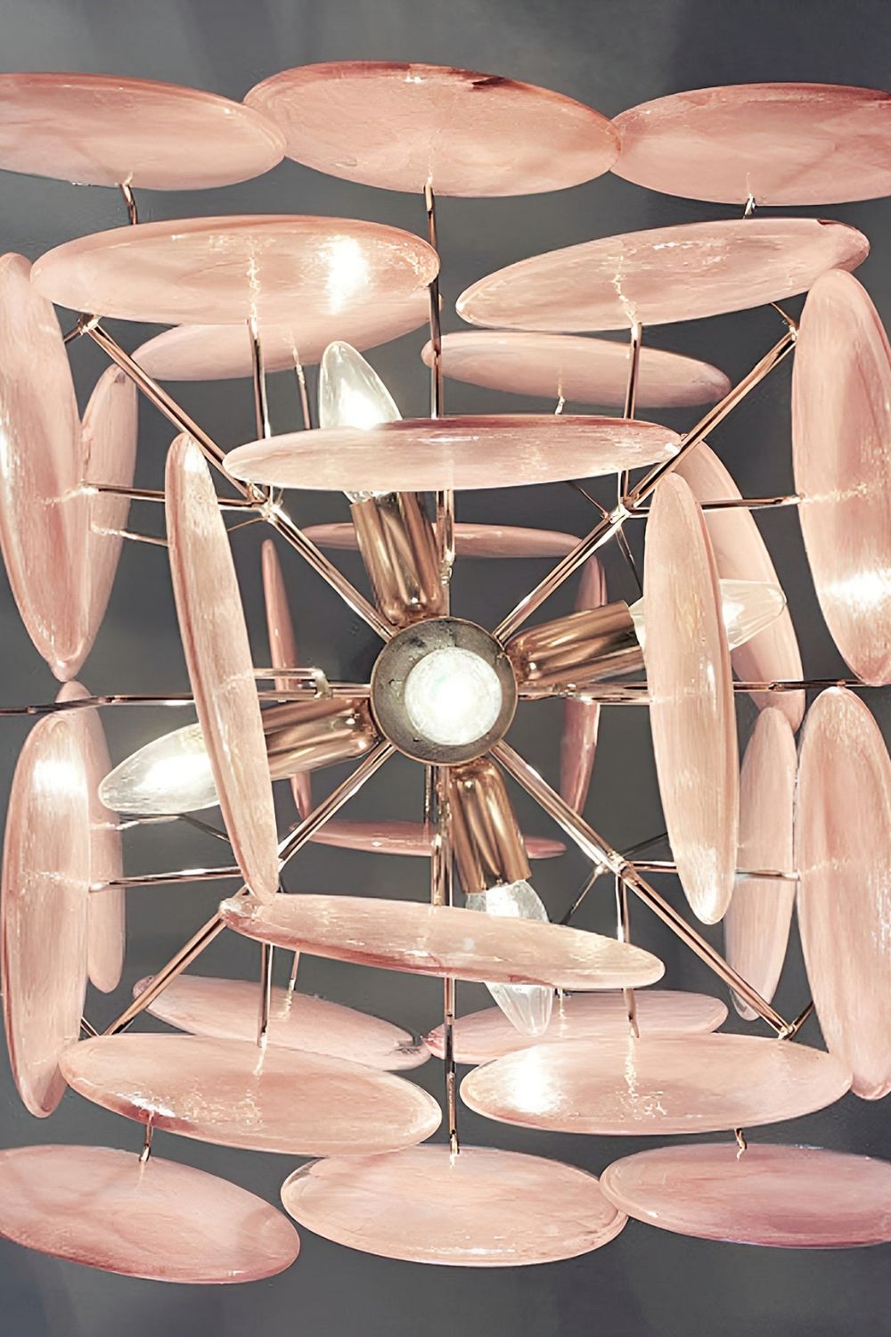 Vintage Art Pink Glass Disks Chandelier - view 19 | morylighting