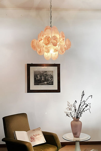 Vintage Art Pink Glass Disks Chandelier - view 2 | morylighting