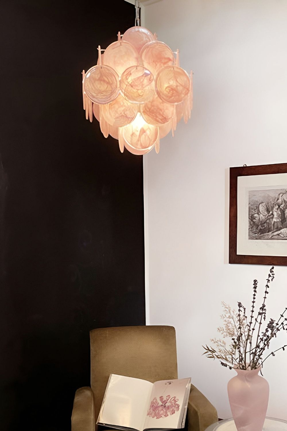Vintage Art Pink Glass Disks Chandelier - view 4 | morylighting